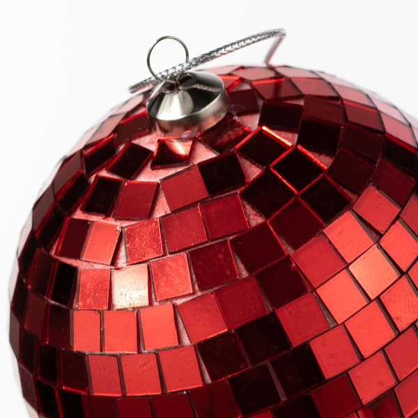 100mm Mirror Disco Ball Ornament: Red on Sale