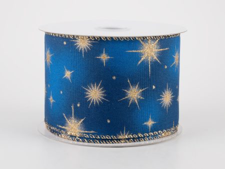 2.5  Navy Satin Skies Ribbon With Gold Stars (10 Yards) Cheap