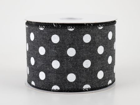 2.5  Stiff Linen Polka Dot Ribbon: Charcoal Black (10 Yards) Discount