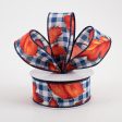 1.5  Fall Leaves on Blue Checks Ribbon (10 Yards) Online now