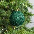 100mm Sequin & Glitter Ball Ornaments: Hunter Green (Box of 4) Cheap