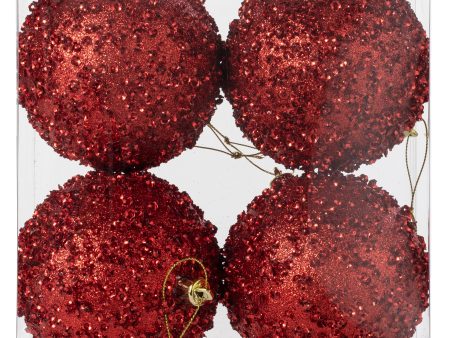 100mm Sequin & Glitter Ball Ornaments: Red (Box of 4) Supply