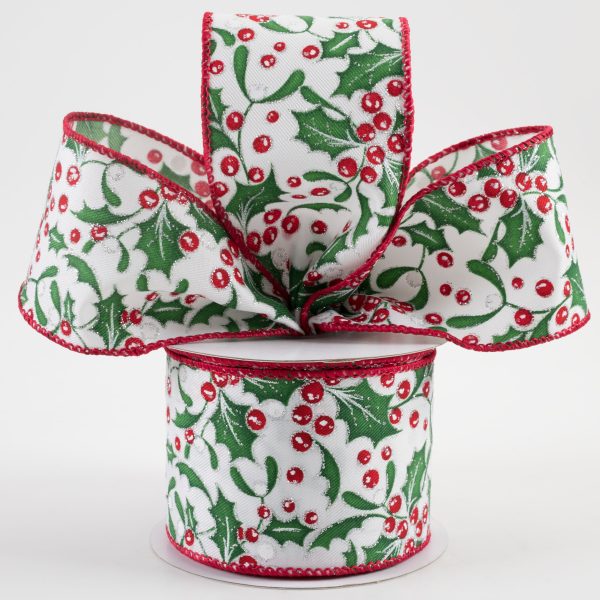 2.5  Holly Silver Glitter Ribbon: White (10 Yards) Supply