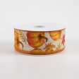 1.5  Linen Fall Leaves & Pumpkins Ribbon: Natural (10 Yards) For Sale