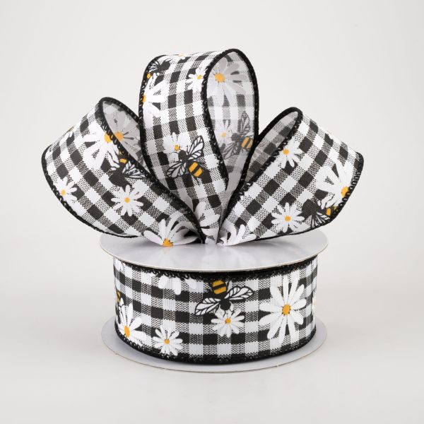 1.5  Daisies & Bees Ribbon: Black & White Gingham (10 Yards) Cheap