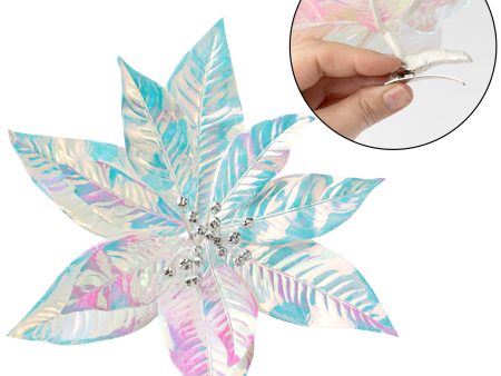 11  Shiny Iridescent Poinsettia with Clip For Discount