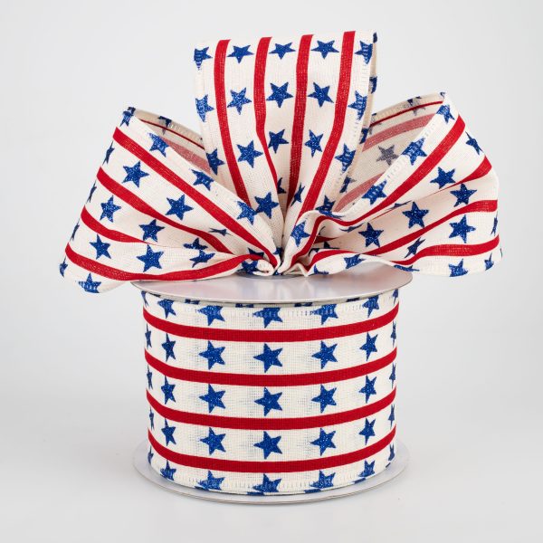 2.5  Vertical Stars & Stripes Ribbon: Ivory (10 Yards) Online Hot Sale