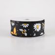 1.5  Linen Butterfly, Bees, Daisies Ribbon: Black (10 Yards) For Sale