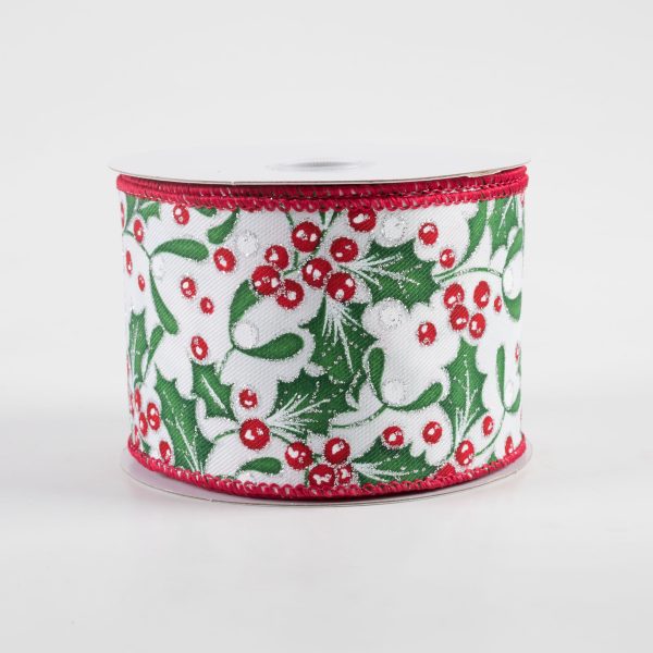 2.5  Holly Silver Glitter Ribbon: White (10 Yards) Supply