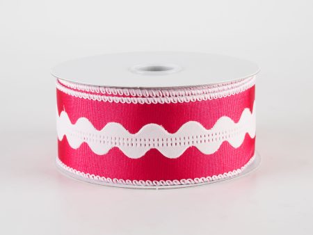 1.5  Ric Rac Center Ribbed Satin Ribbon: Fuchsia Pink & White (10 Yards) For Sale