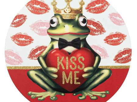 12  Round Metal Sign: Glittered Kiss Me Frog Prince Online