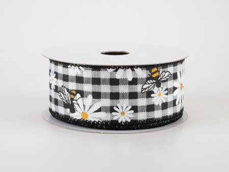 1.5  Daisies & Bees Ribbon: Black & White Gingham (10 Yards) Cheap