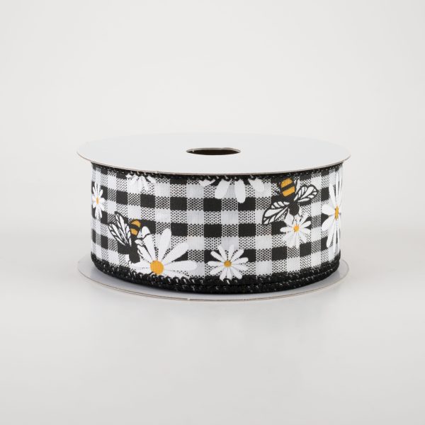 1.5  Daisies & Bees Ribbon: Black & White Gingham (10 Yards) Cheap