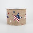 2.5  Flag Print Stars Ribbon: Natural (10 Yards) For Cheap