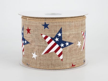 2.5  Flag Print Stars Ribbon: Natural (10 Yards) For Cheap