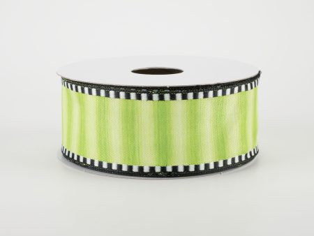 1.5  Ombré Stripe With Black & White Edge Ribbon: Lime (10 Yards) For Cheap