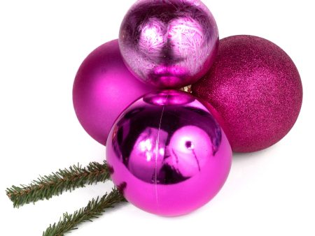 80-100mm Ball Ornament Cluster Ties: Metallic & Glitter Fuchsia Pink Supply