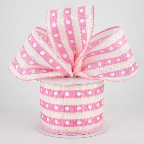 2.5  Studded Stripes Ribbon: Pink (10 Yards) Online Hot Sale