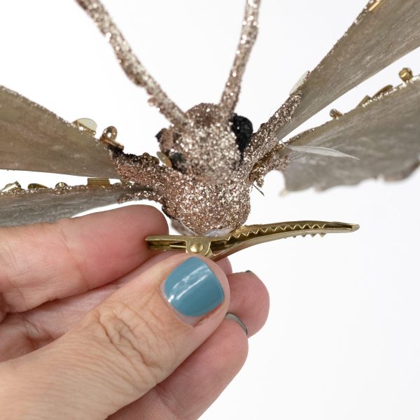 10  Glitter Butterfly Clip Ornament: Champagne Gold For Discount