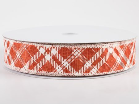 1.5  Linen Hazel Diagonal Plaid Ribbon: Orange (50 Yards) Online Hot Sale