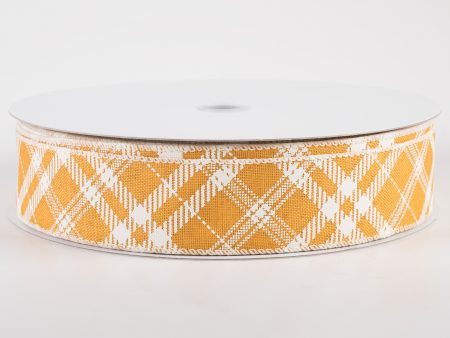 1.5  Linen Hazel Diagonal Plaid Ribbon: Sunflower Yellow (50 Yards) Cheap