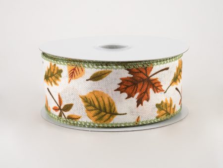 1.5  Falling Leaves Linen Ribbon: Ivory (10 Yards) Online now