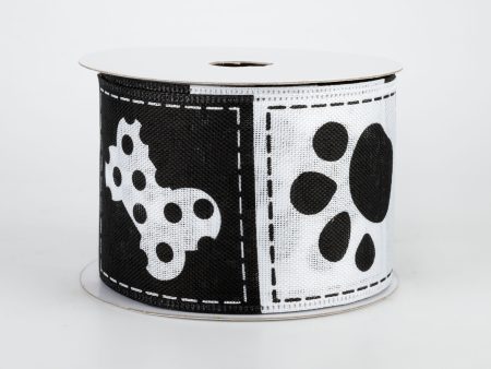 2.5  Doggie Paw Prints Bones Ribbon: Black & White (10 Yards) Online