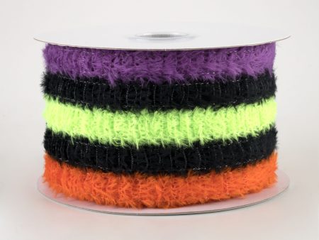 2.5  Fuzzy Stripes Ribbon: Black, Orange, Purple, Lime (10 Yards) Cheap