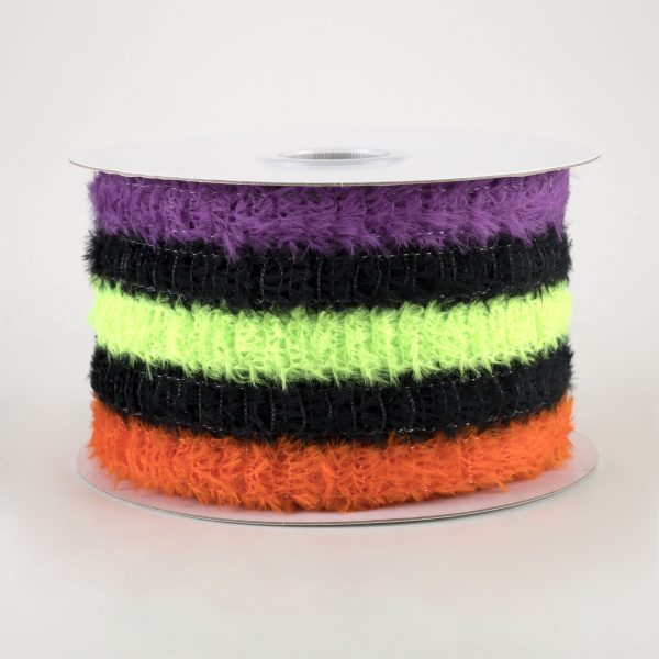 2.5  Fuzzy Stripes Ribbon: Black, Orange, Purple, Lime (10 Yards) Cheap