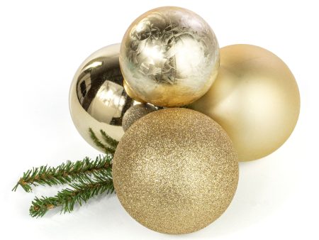 80-100mm Ball Ornament Cluster Ties: Metallic & Glitter Champagne Gold Online now