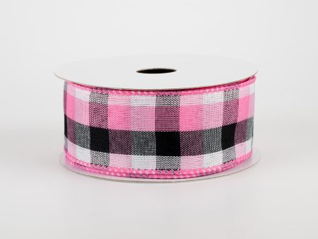 1.5  Milos Check Ribbon: Pink, Black, White (10 Yards) For Cheap