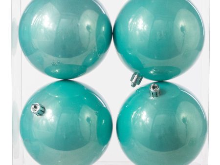 100MM Seamless Plastic Ball Ornament: Pearl Ice Blue (Set of 4) on Sale