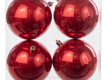 100MM Seamless Plastic Ball Ornament: Red (Set of 4) Fashion