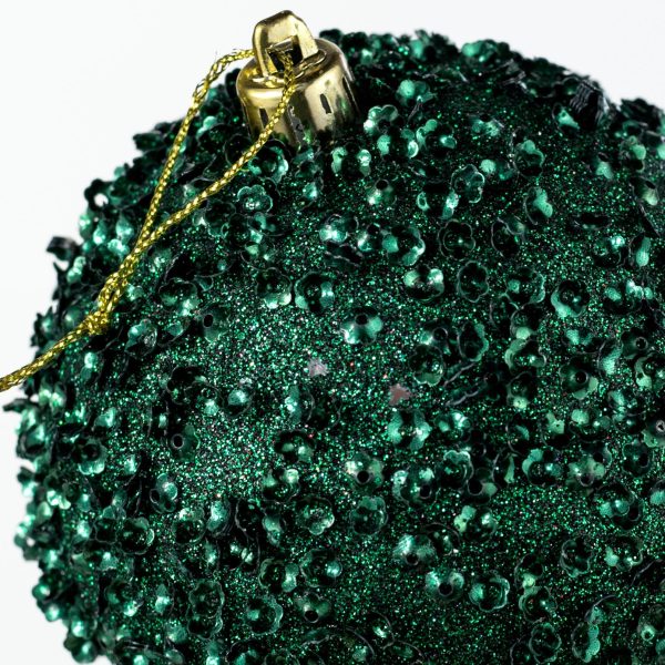 100mm Sequin & Glitter Ball Ornaments: Hunter Green (Box of 4) Cheap