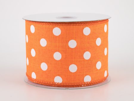 2.5  Stiff Linen Polka Dot Ribbon: Orange (10 Yards) Online Hot Sale