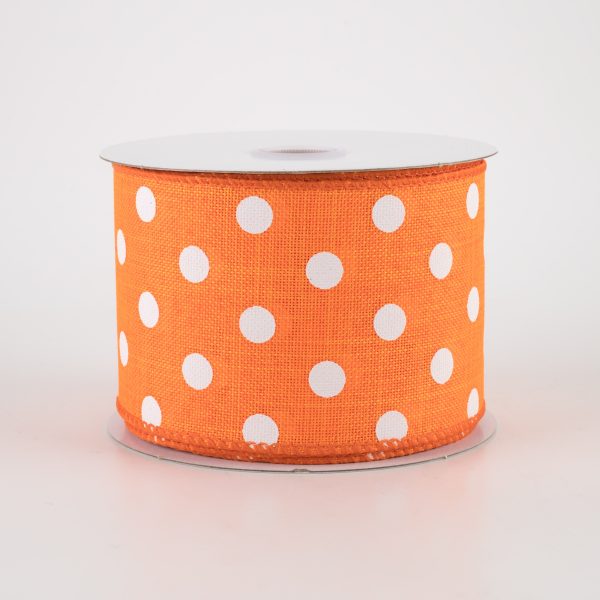 2.5  Stiff Linen Polka Dot Ribbon: Orange (10 Yards) Online Hot Sale