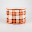 2.5  Windowpane Plaid Ribbon: Orange, Black, Cream (10 Yards) For Sale