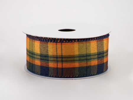 1.5  Jamie Plaid Ribbon: Orange, Navy, Green (10 Yards) Online Hot Sale