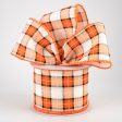 2.5  Windowpane Plaid Ribbon: Orange, Black, Cream (10 Yards) For Sale