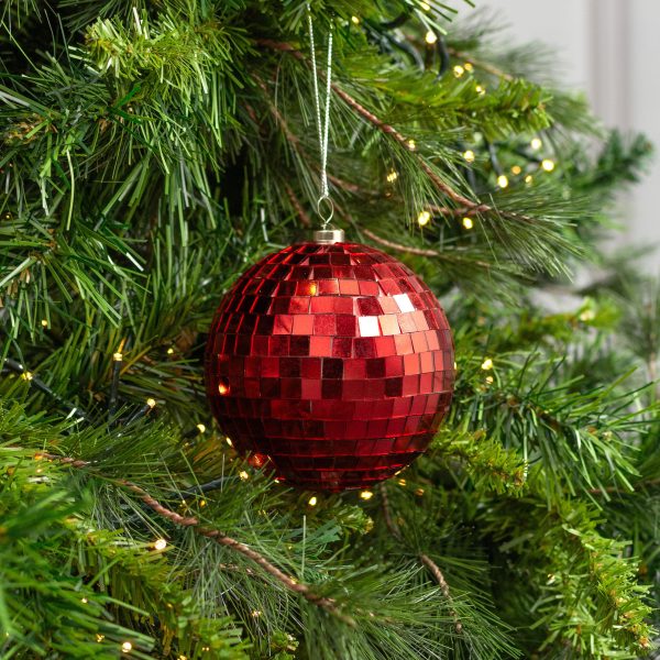 100mm Mirror Disco Ball Ornament: Red on Sale