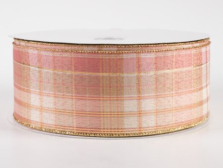 2.5  Metallic Plaid Ribbon: Rose Gold & Ivory (50 Yards) Online Sale