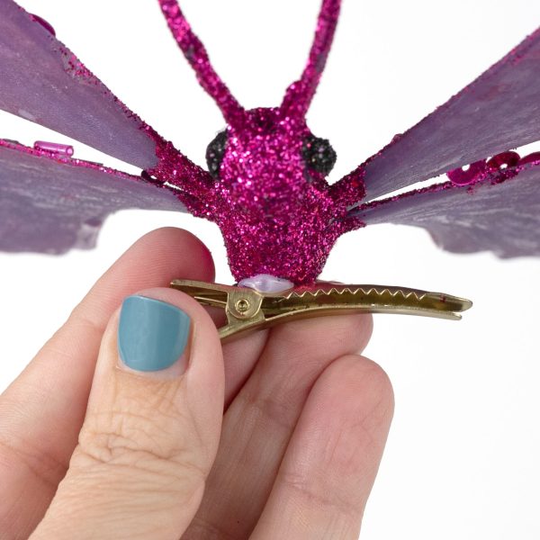 10  Glitter Butterfly Clip Ornament: Fuchsia Pink For Sale