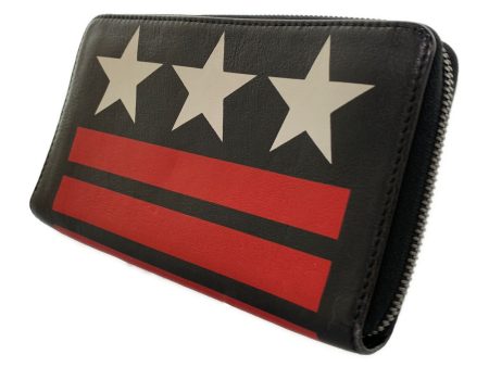 GIVENCHY Long Wallet Stripe Leather BLK WHT STAR RED STRIPE WALLET Fashion