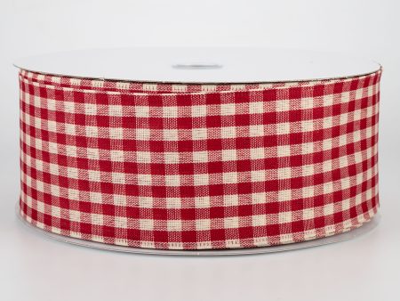 2.5  Primitive Gingham Ribbon: Burgundy & Natural (50 Yards) on Sale