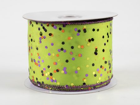 2.5  Sprinkled Hex Glitter Ribbon: Halloween on Lime (10 Yards) For Cheap