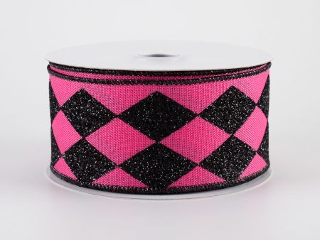 2  Glitter Harlequin Ribbon: Fuchsia Pink & Black (10 Yards) Cheap