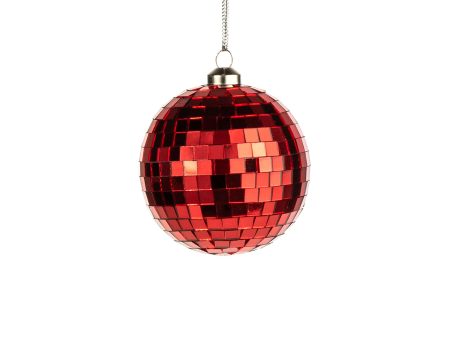 80mm Mirror Disco Ball Ornament: Red Cheap