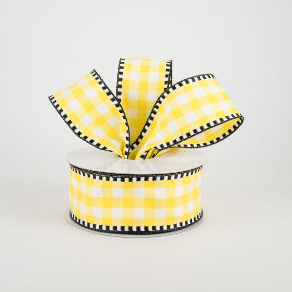 1.5  Dashed Edge Check Plaid Ribbon: Yellow & White (10 Yards) Online Sale