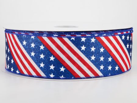 2.5  Patriotic Diagonal Stars & Stripes Ribbon (50 Yards) For Sale