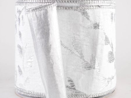 4  Designer Double Sided Metallic Leaf Ribbon: White & Platinum Silver (10 Yards) Online now